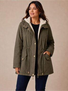 Collection B Olive Hooded Sherpa Utility Jacket XXL